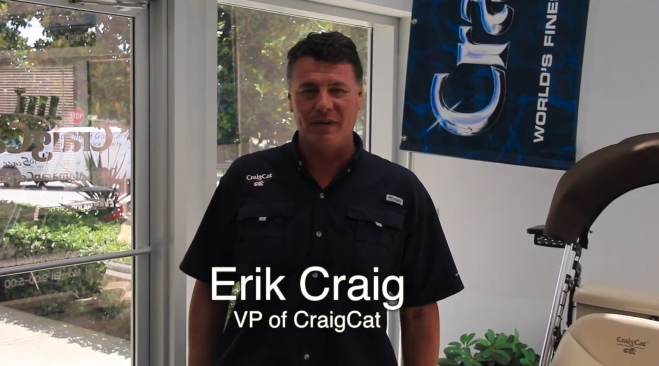 Thumbnail for the video "CraigCat Showroom – Learn About CraigCat Compact Boats" showing CraigCat® catamarans on display inside the Orlando showroom